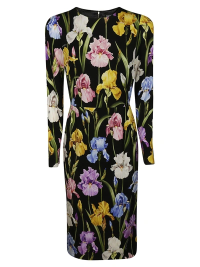Shop Dolce & Gabbana Iris-print Charmeus Midi Dress In Nero
