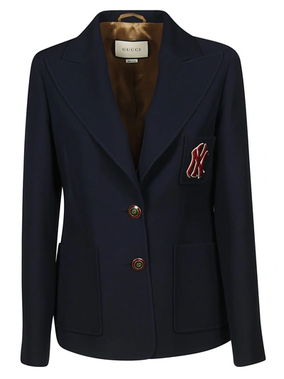 Shop Gucci Embroidered Ny Yankees Blazer In Royal Bluette/camel
