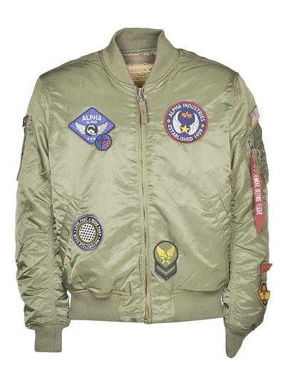 Shop Alpha Industries Multi Patch Bomber In Sage Green