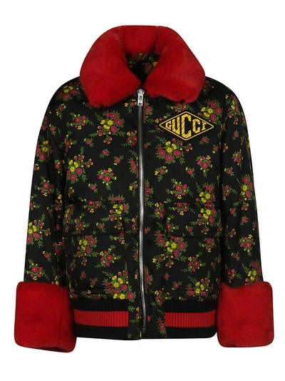Shop Gucci Floral Jacket In Bk/fuxia/yel Prt/mul