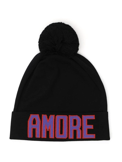Shop Dolce & Gabbana Amore Pom Pom Beanie In Black