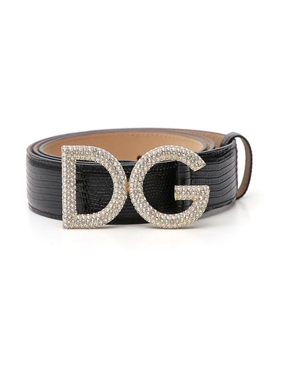 Shop Dolce & Gabbana Studded Dg Logo Buckle Belt In Black