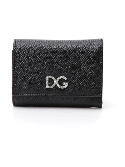 Shop Dolce & Gabbana Bejeweled Logo Wallet In Black