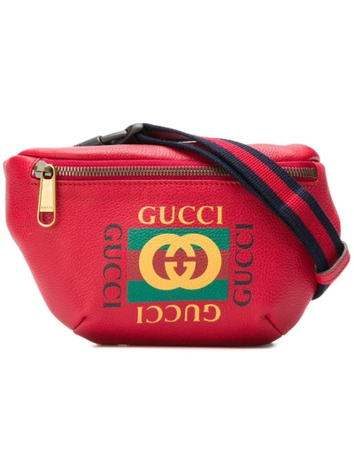 Shop Gucci Logo Print Belt Bag - Red