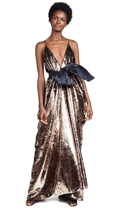 Shop Leal Daccarett Nataly Sequin Gown In Gold/midnight