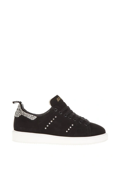 Shop Golden Goose Black Starter Sneaker In Leather In Black/crystal