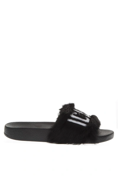 Shop Dsquared2 Black Leather Slippers
