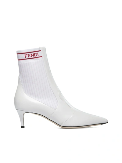 Shop Fendi Rockoko Sock Ankle Boots In Bianco Rosso