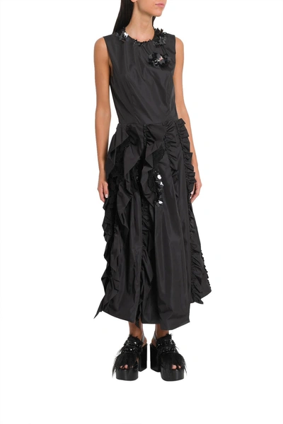 Shop Moncler Genius Sleeveless Dress With Front Ruche In Nylon Technique In Nero