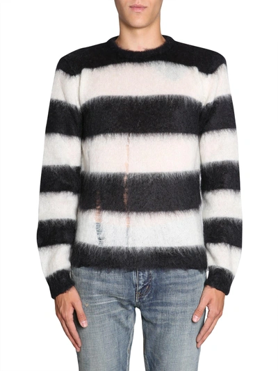 Shop Saint Laurent Striped Sweater In Nero