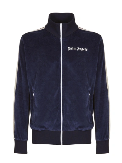 Shop Palm Angels Chenille Track Jacket In Blu Bianco