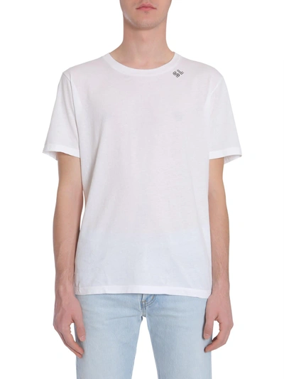 Shop Saint Laurent Round Collar T-shirt In Avorio