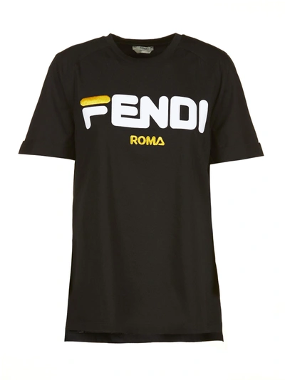 Shop Fendi Embroidered Logo T-shirt In Nero Bianco Giallo