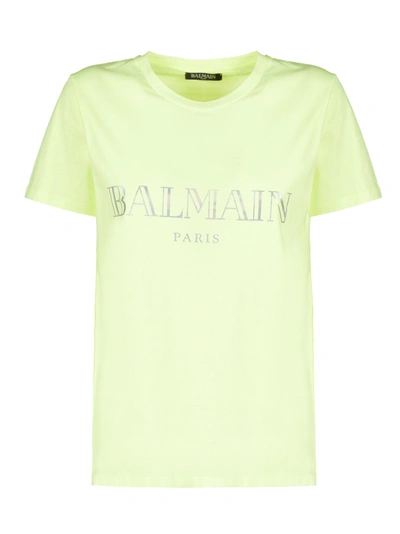 Shop Balmain Logo T-shirt In Giallo Fluo Argento