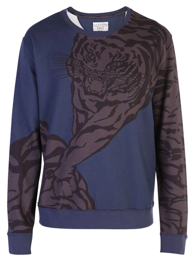 Shop Valentino Blue Tiger Print Sweatshirt