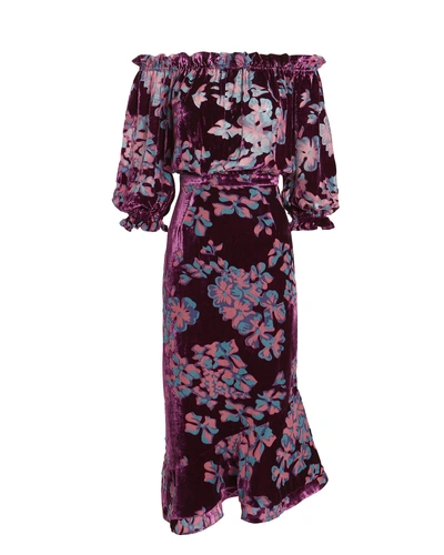 Shop Saloni Grace Off-shoulder Floral Dress