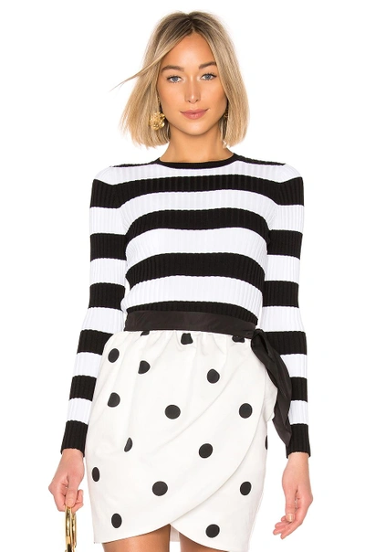 Shop Cynthia Rowley Striped Ribbed Sweater In Black & White.