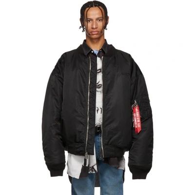 Shop Vetements Black Alpha Industries Edition Oversized Angel Bomber Jacket