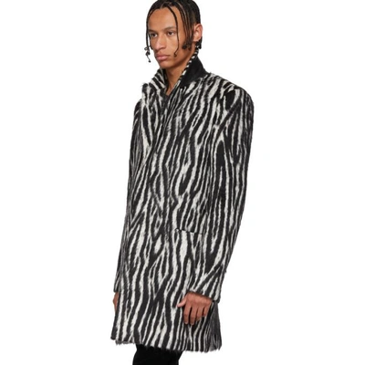 Shop Saint Laurent Black And White Zebra Print Coat In 1070 Black