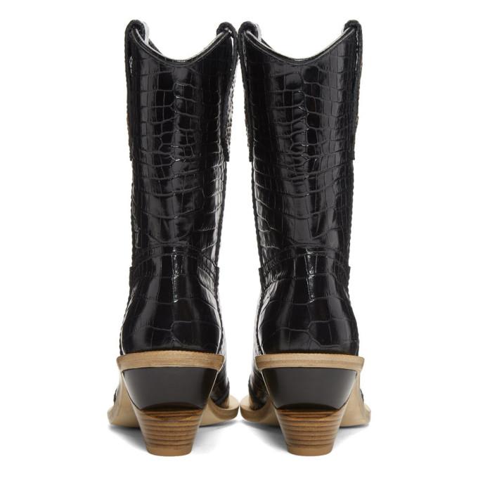 Fendi 60mm Embossed Croc Cowboy Boots In Black | ModeSens