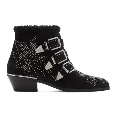 Shop Chloé Black & Silver Suede Susanna Boots