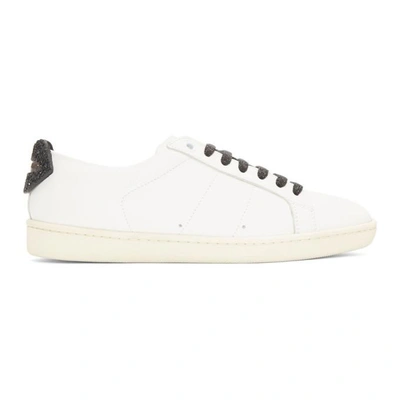 Shop Saint Laurent White And Black Glitter Court Classic Sneakers In 9394 Wh Blk