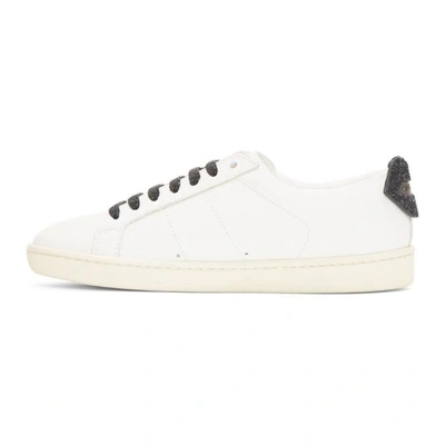 Shop Saint Laurent White And Black Glitter Court Classic Sneakers In 9394 Wh Blk