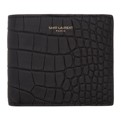 Shop Saint Laurent Black Croc East-west Bifold Wallet In 1000 Black