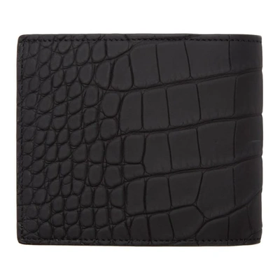 Shop Saint Laurent Black Croc East-west Bifold Wallet In 1000 Black