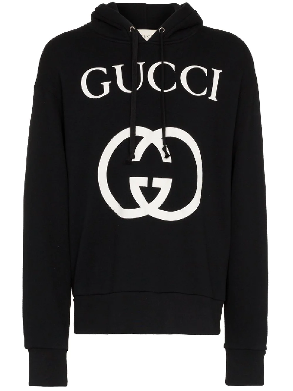 Gucci Interlocking G Logo Cotton Hoodie - Black | ModeSens