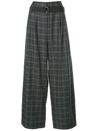 Shop Tibi Cropped Checked Trousers - Grey