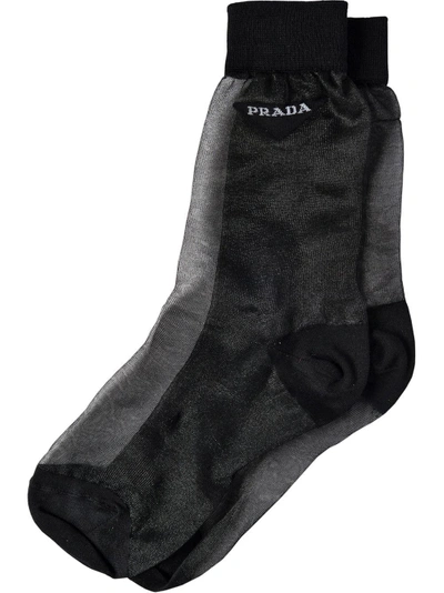 Shop Prada Logo Socks - Black