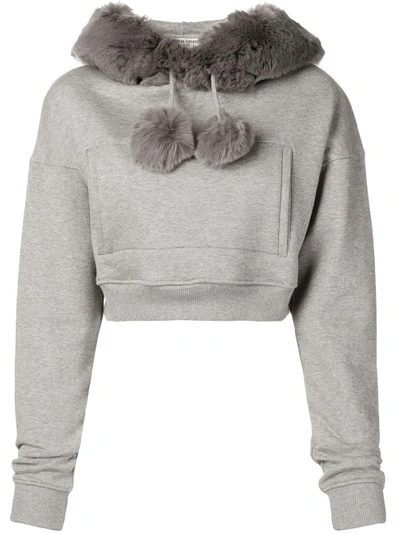 Shop Opening Ceremony Faux Fur Cropped Hoodie - Grey