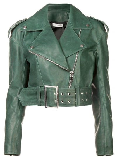 Shop Faith Connexion Cropped Biker Jacket - Green