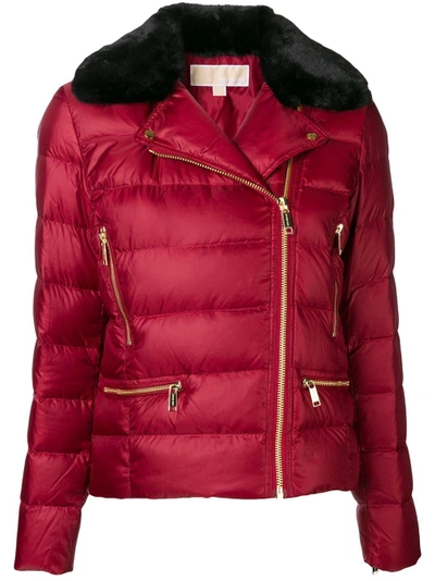 Shop Michael Michael Kors Zipped Puffer Jacket In Red