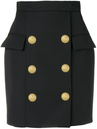 Shop Balmain Engraved-button Skirt - Black