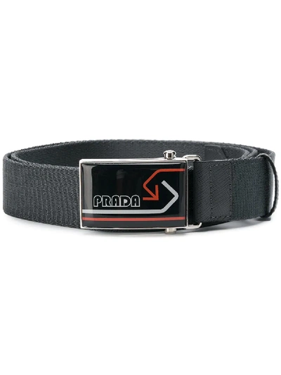 Shop Prada Logo Buckle Belt - Grey