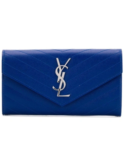 Shop Saint Laurent Large Monogram Wallet In Blue