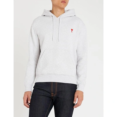 Shop Ami Alexandre Mattiussi Logo-embroidered Cotton-jersey Hoody In Heather Grey/055
