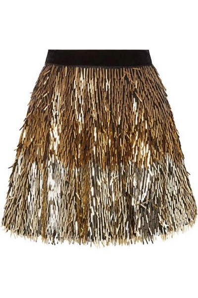 Shop Alice And Olivia Cina Sequined Tulle Mini Skirt In Gold