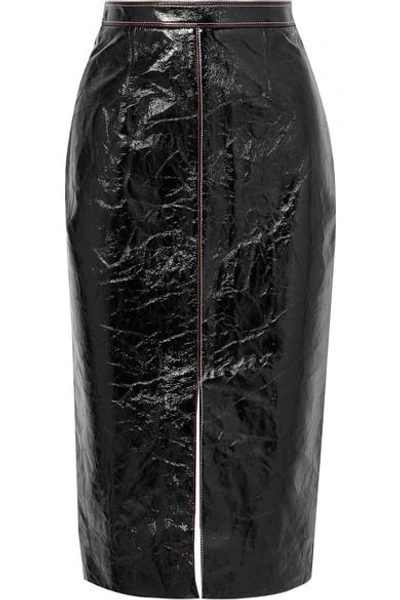 Shop Roland Mouret Birch Crinkled Patent-leather And Jersey Skirt In Black