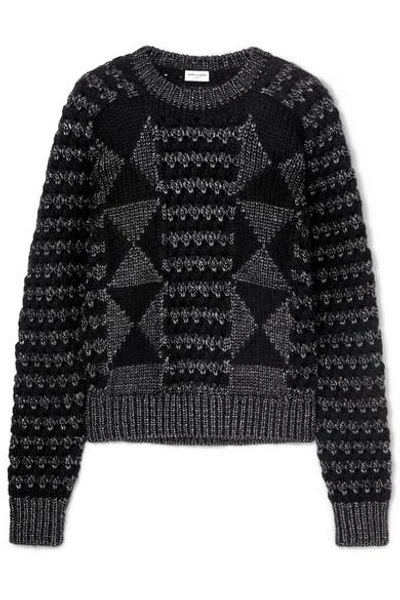 Shop Saint Laurent Jacquard-knit Sweater In Black