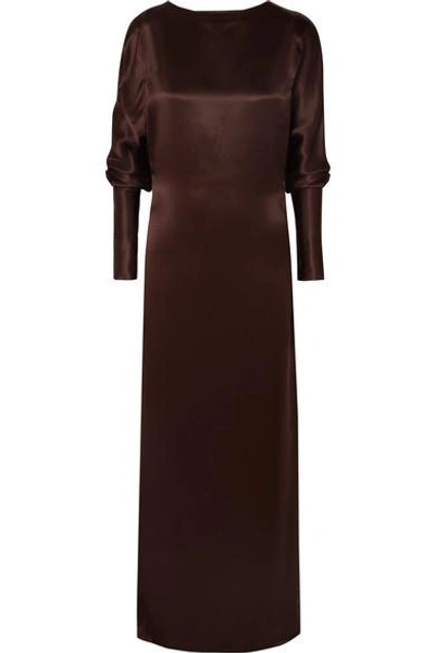 Shop Albus Lumen Alma Silk-satin Maxi Dress In Brown