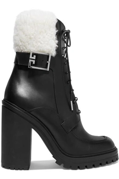 Shop Givenchy Aviator Shearling-trimmed Leather Ankle Boots In Black