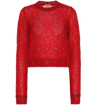 Shop N°21 Embellished Mohair-blend Sweater In Red