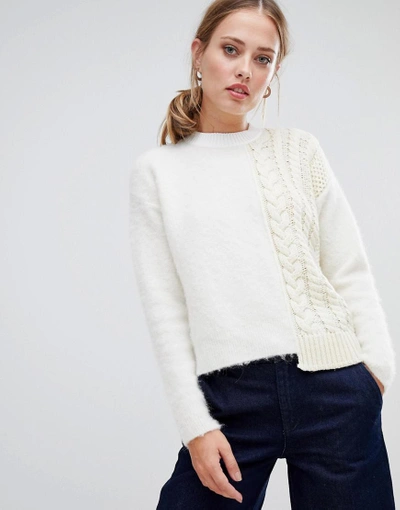 Shop Sportmax Code Fluffy And Cable Knit Sweater-cream