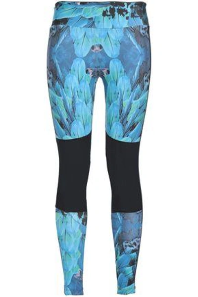 Shop Bodyism Mesh-paneled Printed Stretch Leggings In Azure
