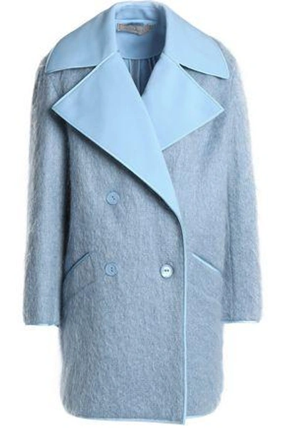 Shop Nina Ricci Woman Double-breasted Brushed Woven Coat Light Blue