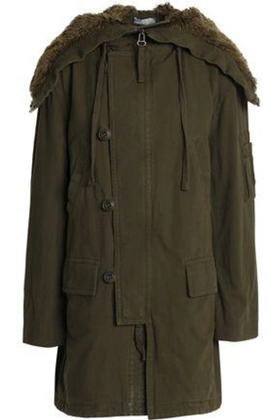 Shop Vince Woman Faux Fur-trimmed Cotton-twill Jacket Army Green