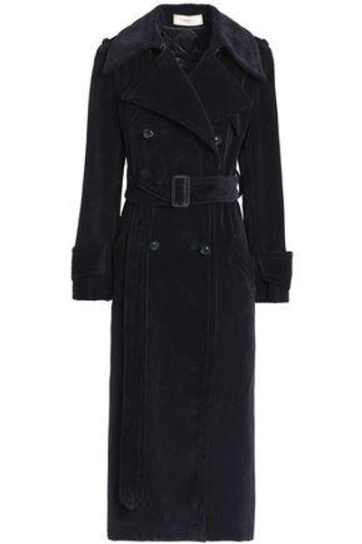 Shop Nina Ricci Woman Belted Cotton-corduroy Trench Coat Navy